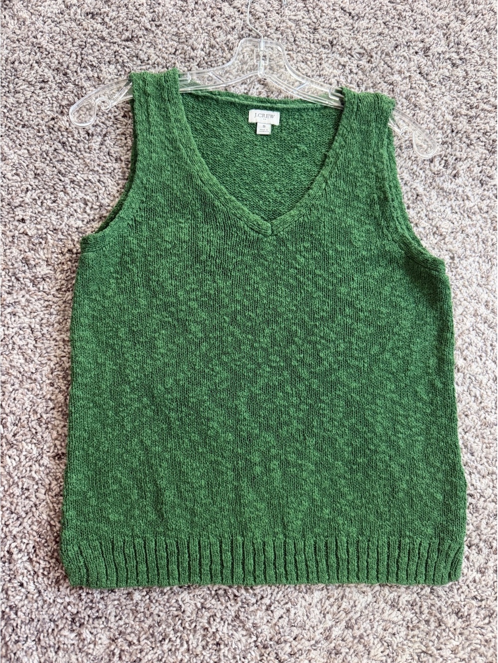 J. Crew Sleeveless V-Neck Cotton Blend Green Knit Sweater Vest Women's Size S